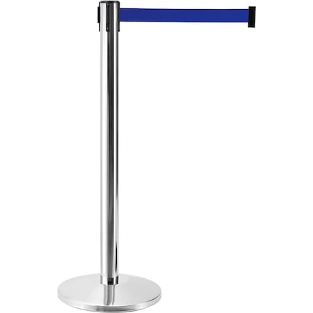 Global Industrial Retractable Belt Barrier, 40 Stainless Steel Post, 7-1/2' Blue Belt, Qty 2 708413BL